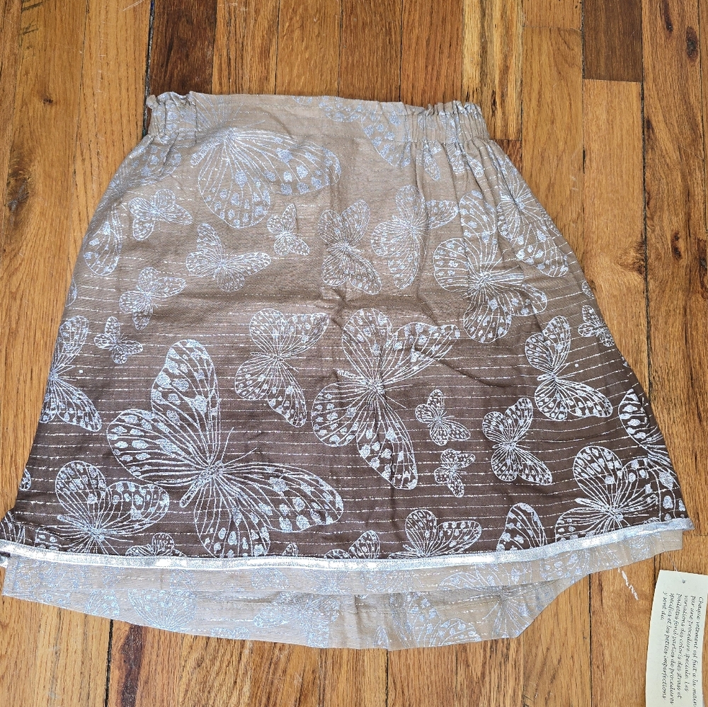 Butterfly Print Skater Skirt - Brown and White